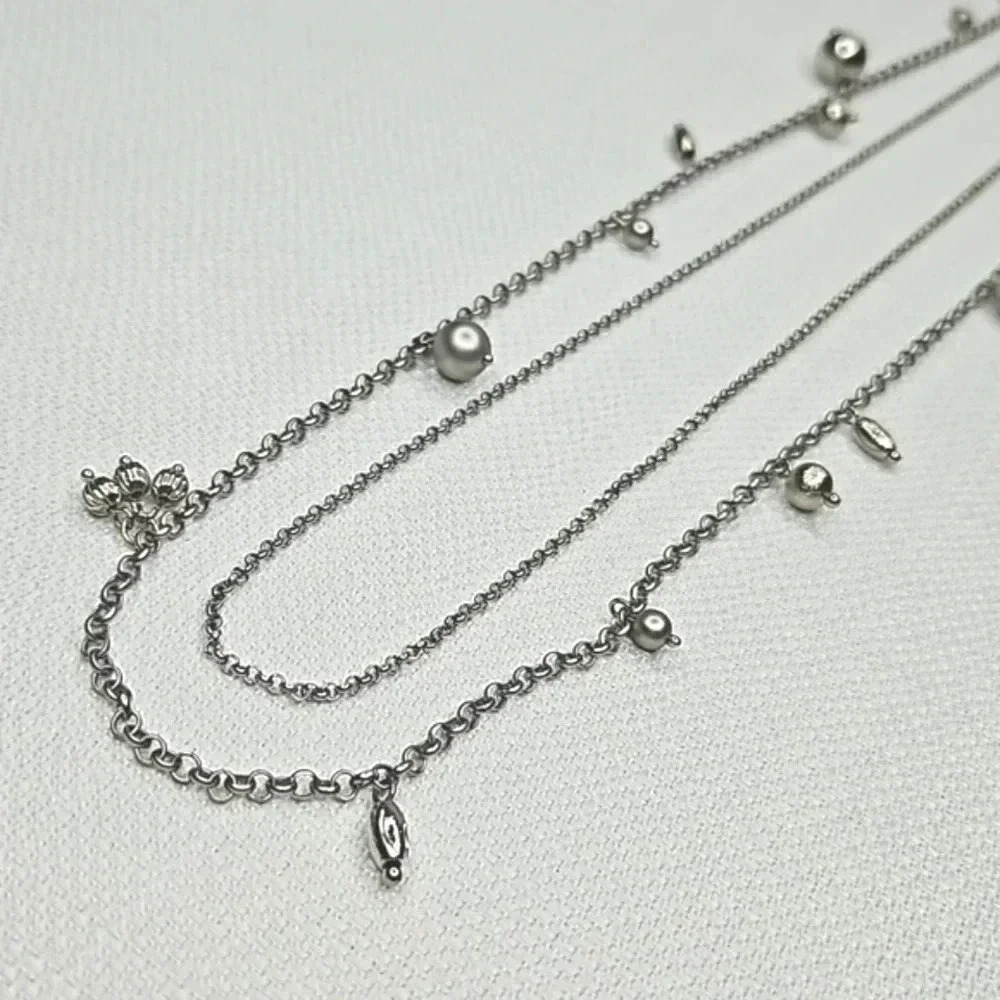Lia Sophia Double-Stranded Long Silver Layered Necklace